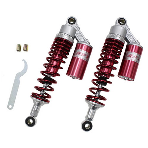 ラスト一点！RFYサスペンション（リアサス）タンク付バイク320ｍｍ汎用 レッド サスペンション タンク付 2本セット 長さ調整可能 320mm-325mm
