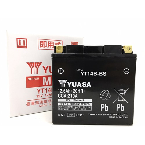 台湾 YUASA ユアサ YT14B-BS 互換 YT14B-4 FT14B-4 GT14B-4 XJR1300 ドラッグスター1100 FZS1000 初期充電済 二輪車用品台湾YUASA（ユアサ） シールド型 バイク用バッテリー液入