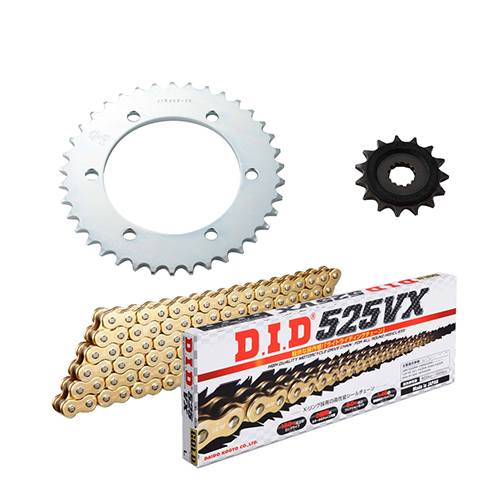 チェーン&前後スプロケット ゴールド 3点交換セット W650(99-03) - バイク