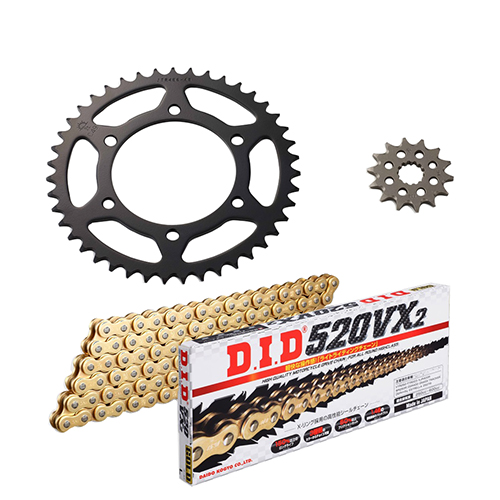 山盃　天場　金継ぎ チェーン&前後スプロケット ゴールド 3点交換セット YZF-R25/YZF-R3/MT