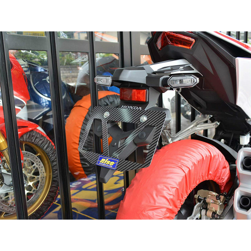 バイク用 ライセンスホルダー リアルカーボン ★ 綾織り柄 ★ 鏡面仕上げ Rise 綾織りドライカーボンナンバーフレームS 原付50cc