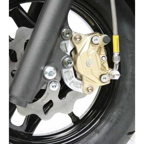 アドレスv125装着ブレンボキャリパ、ZZ純正ホイール、ZZ用カニキャリサポート キャリパーサポート ブレンボ2P SLV アドレスV125 - バイク