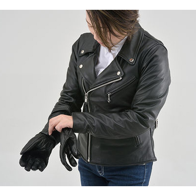 DL-003 レディースダブルライダースジャケット ブラック WM - バイク