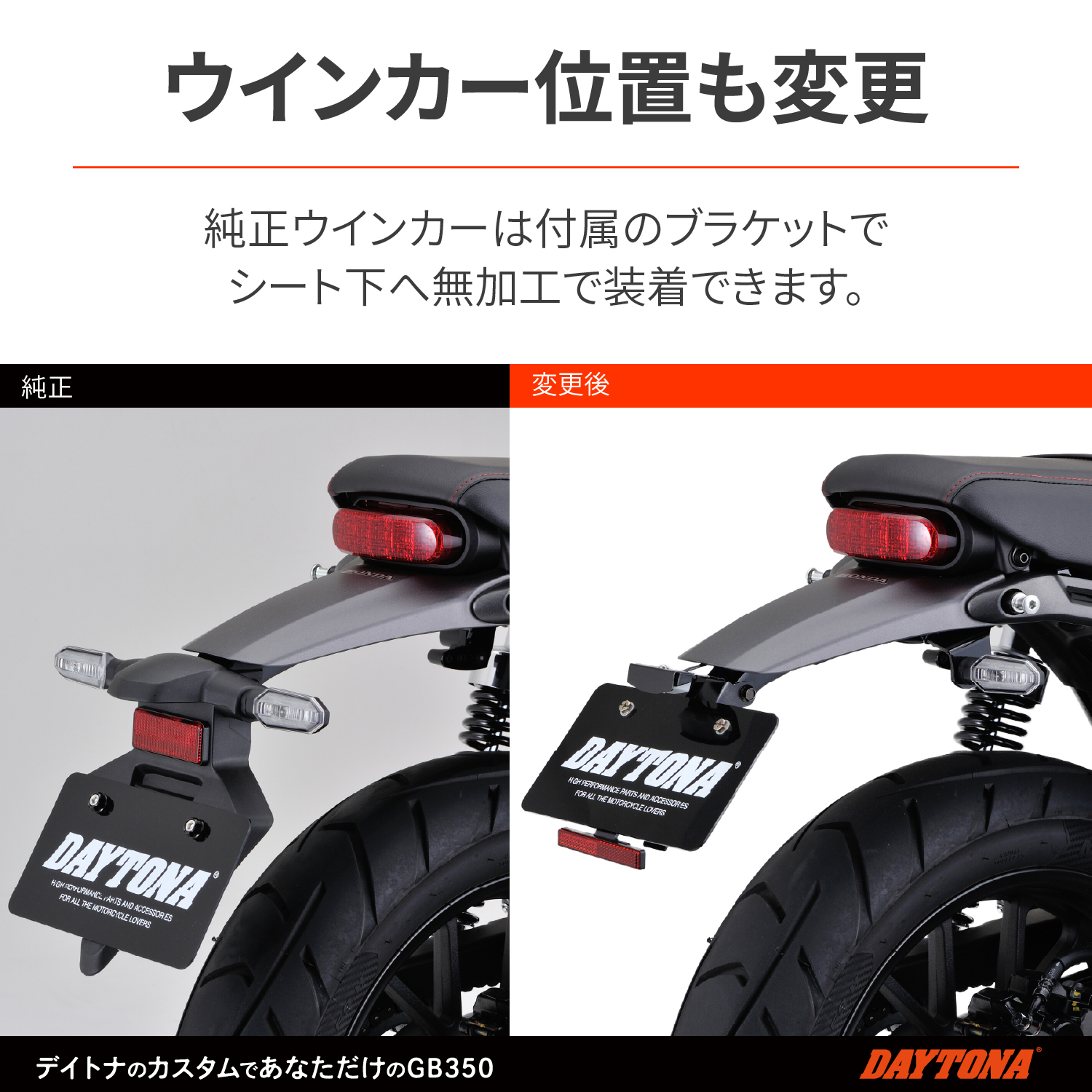 フェンダーレスキット(車検対応LEDライセンスランプ付き) GB350S - バイク