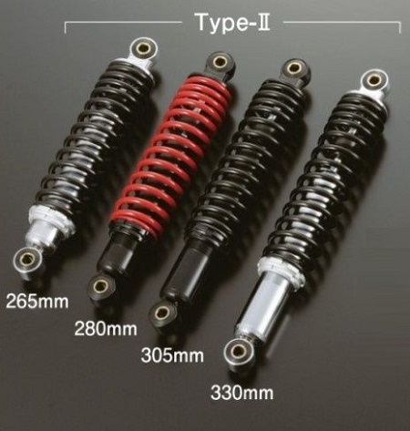 SHIFTUP リアショック type-2 305mm リアショック Type-2 305mm メッキ/ブラック 2本入 - バイク