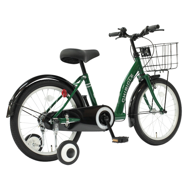 直送】18型 子供用自転車 前カゴ・補助輪付き グリーン - 自転車