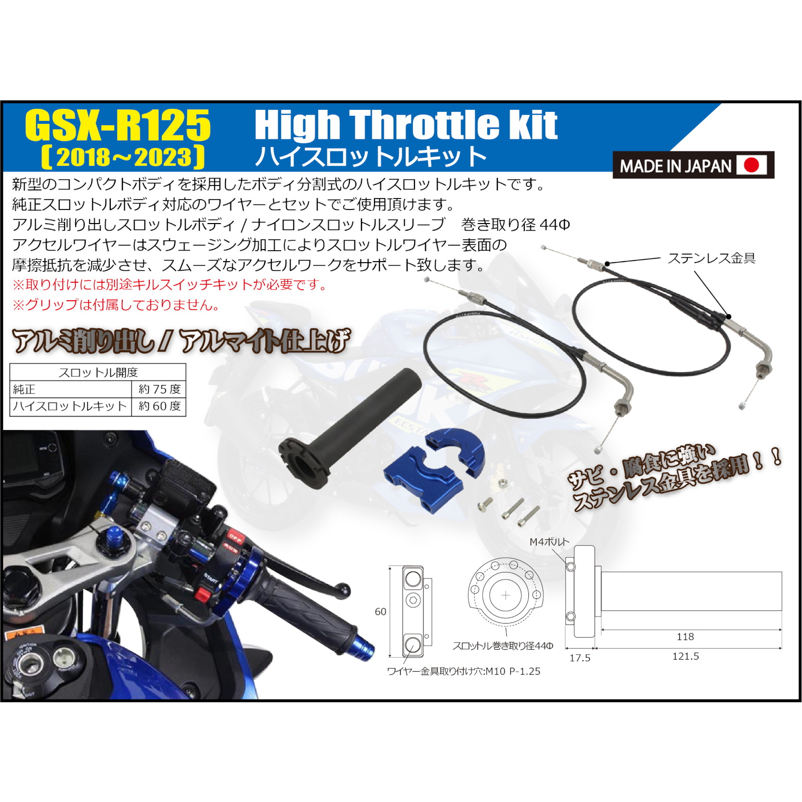 ハイスロットルキット ブルー GSX-R125 - バイク
