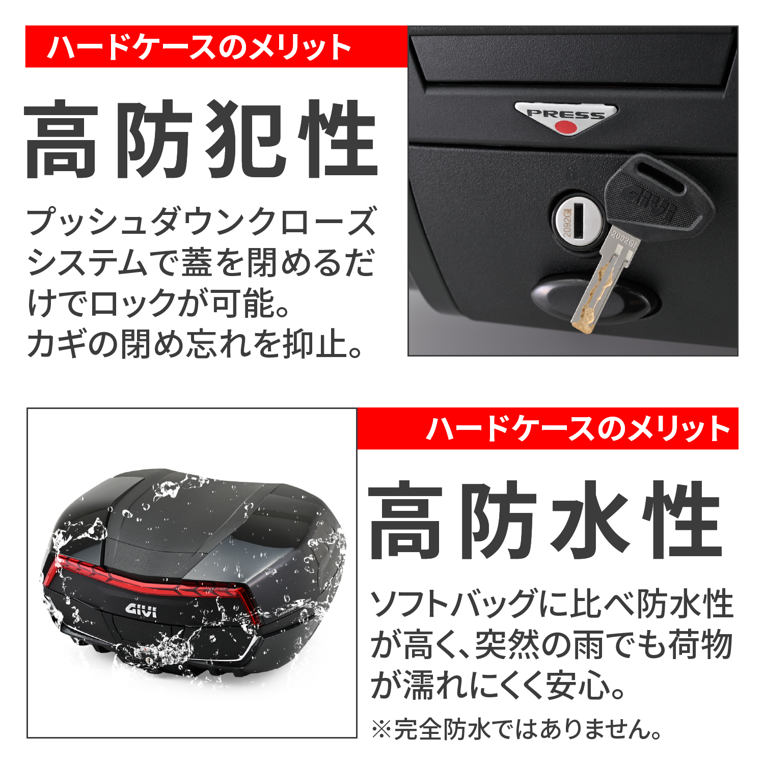 リアボックス モノキーベース専用 V58NNB レッドレンズ 58L - バイク