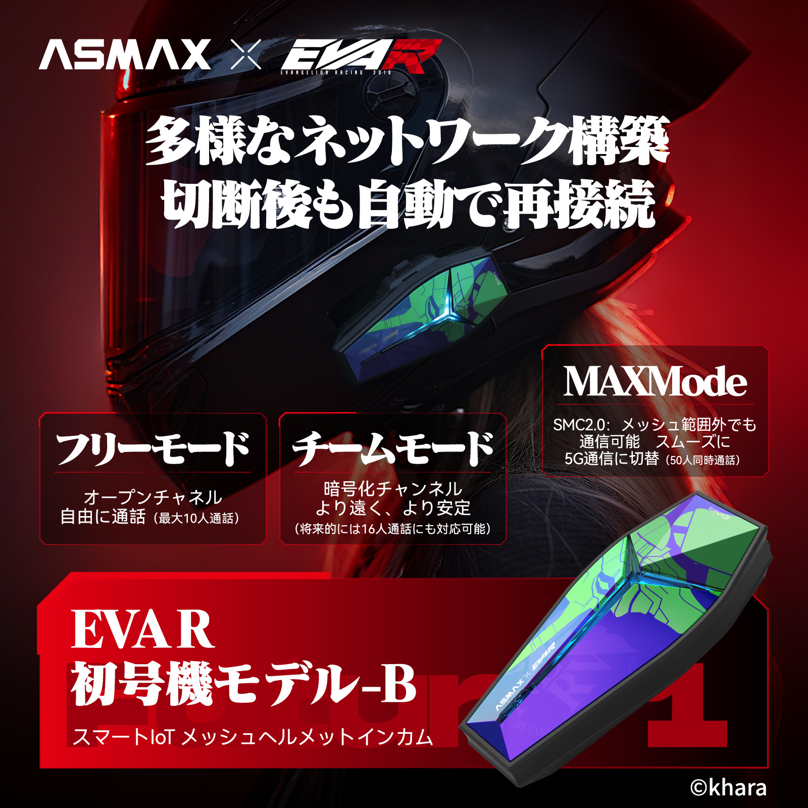 ASMAX EVA Racing Model インカム EVA R 2号機-B レッド/オレンジ - バイク
