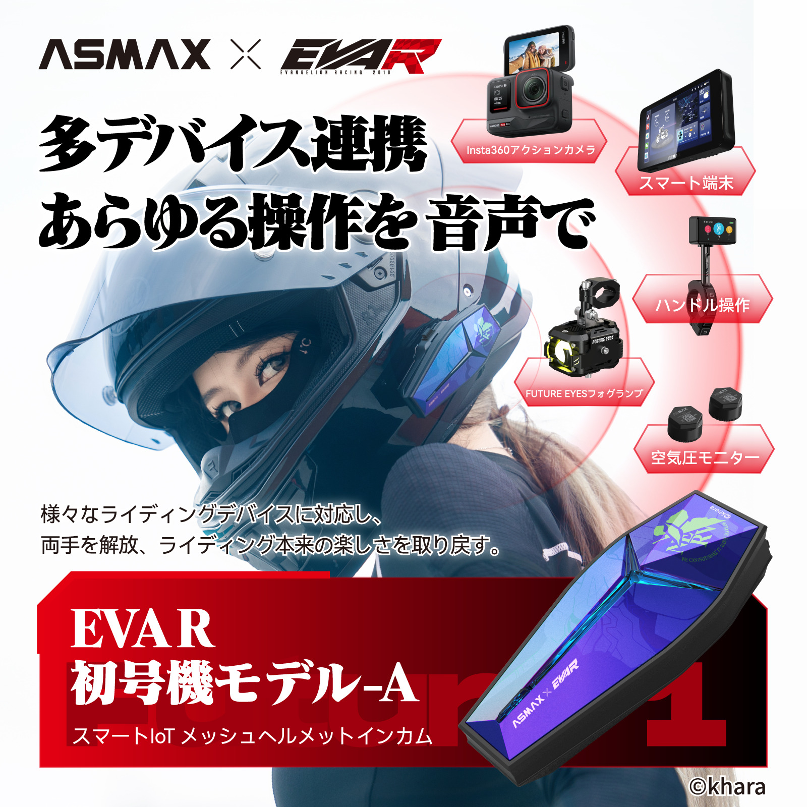 ASMAX EVA Racing Model インカム EVA R 2号機-B レッド/オレンジ - バイク