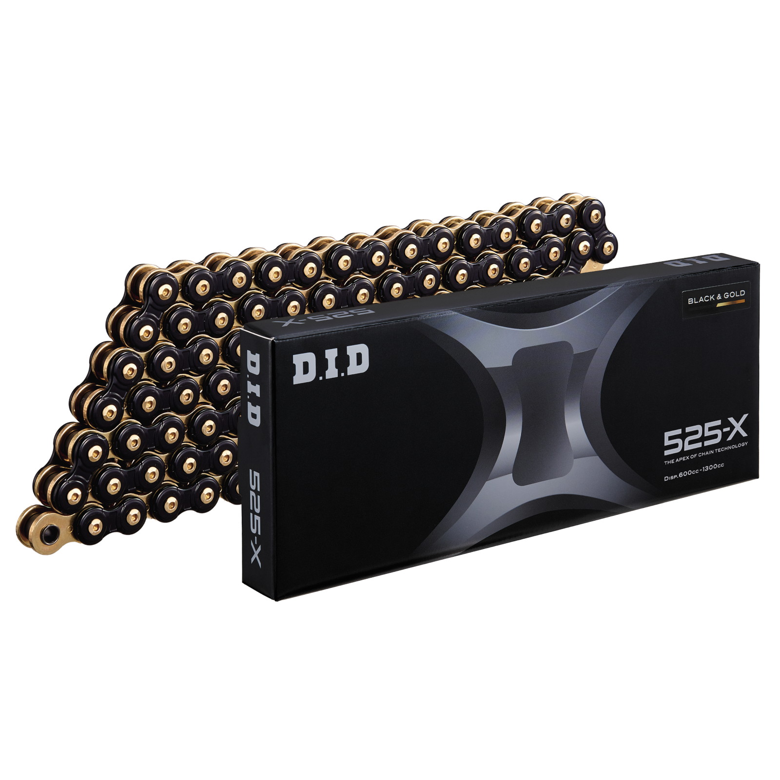 Xシリーズチェーン 525-X-100L ZJ(カシメ) ブラック＆ゴールド - バイク