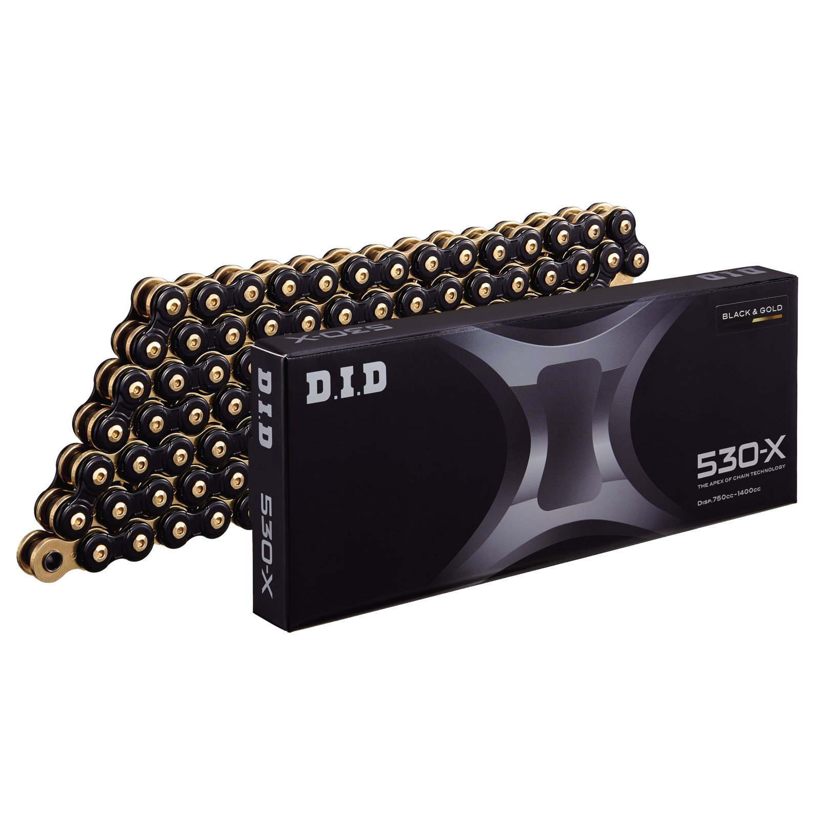 新品タグ付d.i.a.★黒/ダメージサイドジップショーパン★金/ゴールドスタッズ Xシリーズチェーン 530-X-110L ZJ(カシメ) ブラック＆ゴールド - バイク